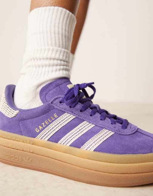 adidas Originals Gazelle Bold platform sneakers in purple and white crochet