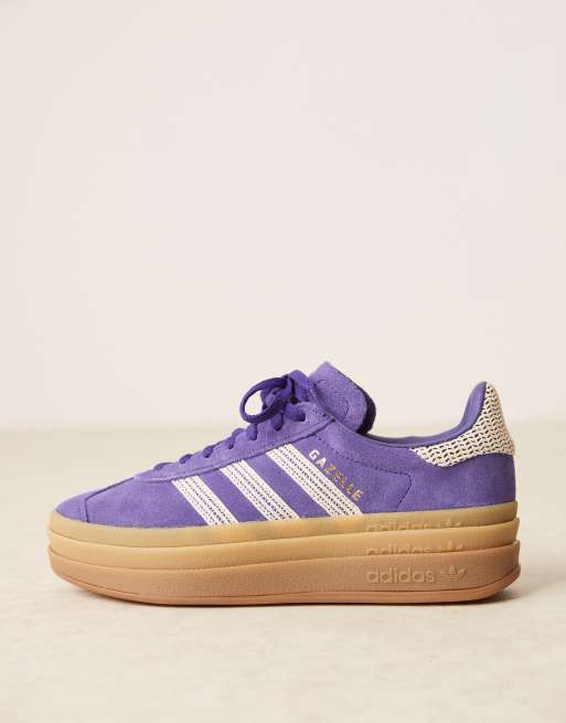 adidas Originals Gazelle Bold platform sneakers in purple and white crochet