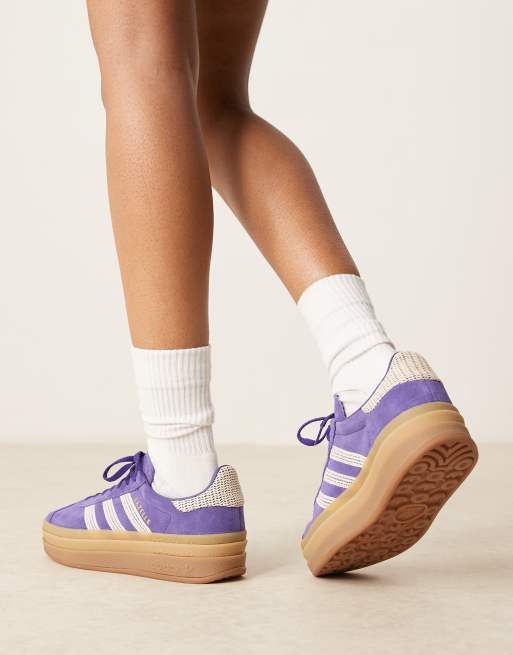 adidas Originals Gazelle Bold platform sneakers in purple and white crochet