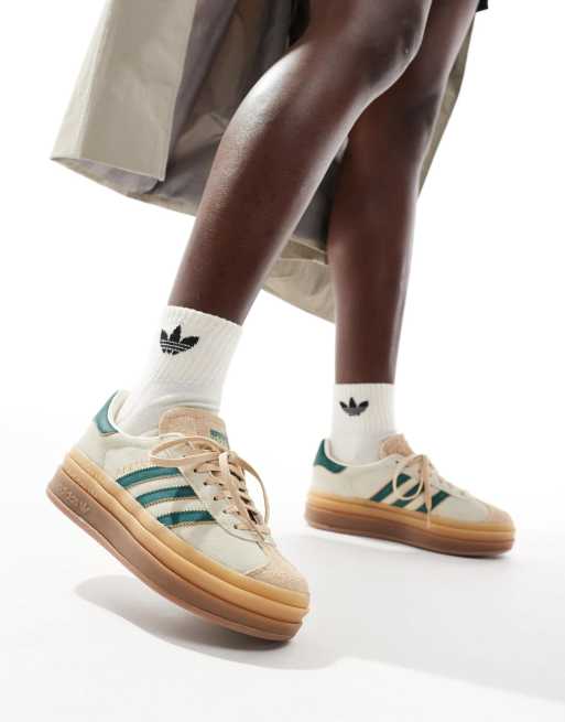 adidas Originals Gazelle Bold sneakers in beige and green