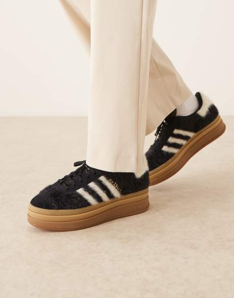 adidas Originals Gazelle Bold sneakers in black and white fuzzy - view 1