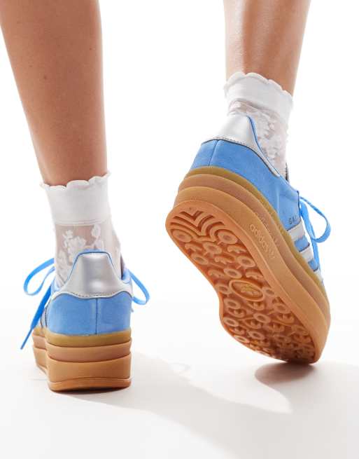 adidas Originals Gazelle Bold sneakers in blue and silver with gum sole