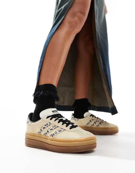 adidas Originals Gazelle Bold sneakers in cream and leopard stripes