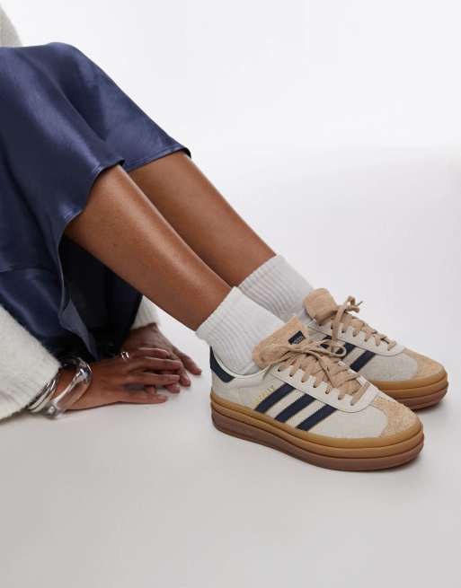 Adidas Originals Women s Gazelle Bold Shoes Size 9 Cream Navy