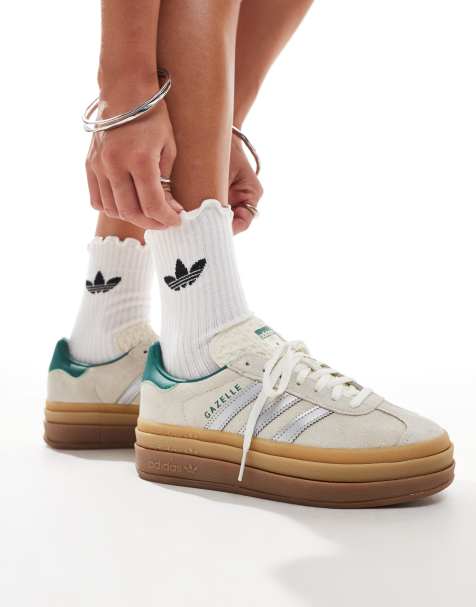 adidas Originals Gazelle Bold sneakers in cream and silver with gum sole - view 1