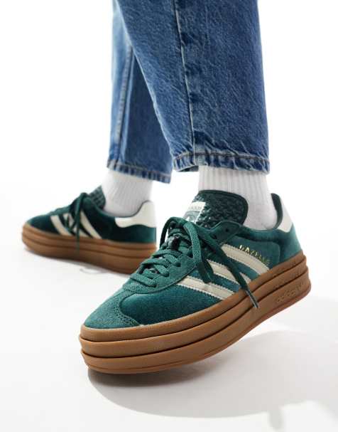adidas Originals Gazelle Bold sneakers in dark green and putty velvet - view 1