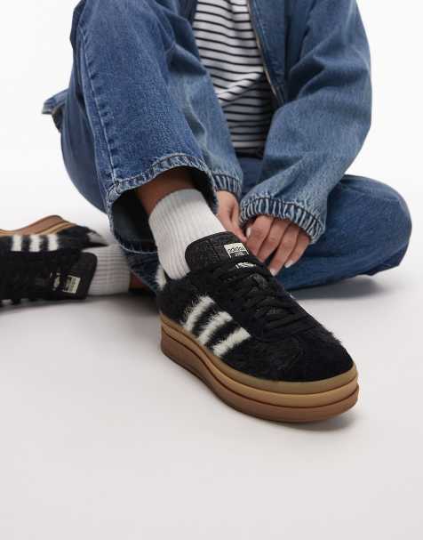 adidas Originals Gazelle Bold sneakers in fluffy black and white - view 1