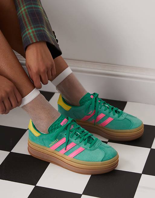 adidas gazelle silver green womens adidas Originals Gazelle Bold Women's Court Green/Lucid Pink/Pure Sulfur Shoes, Size: 9
