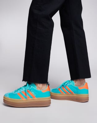 Adidas Originals Gazelle Bold "mint Rush/impact Orange" Sneakers In Blue