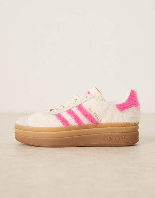 adidas Originals Gazelle Bold sneakers in off white and bright pink