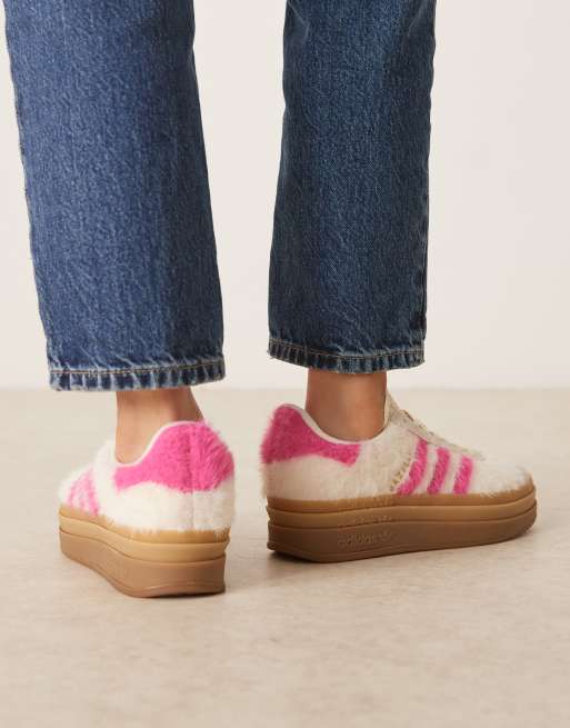 adidas Originals Gazelle Bold sneakers in off white and bright pink
