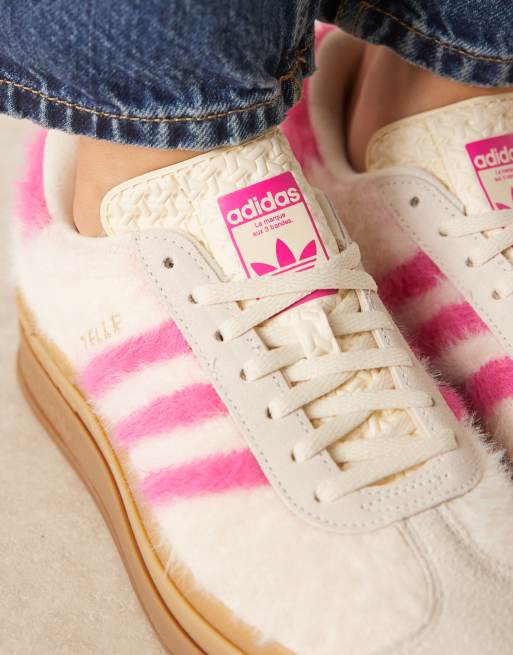 adidas Originals Gazelle Bold sneakers in off white and bright pink