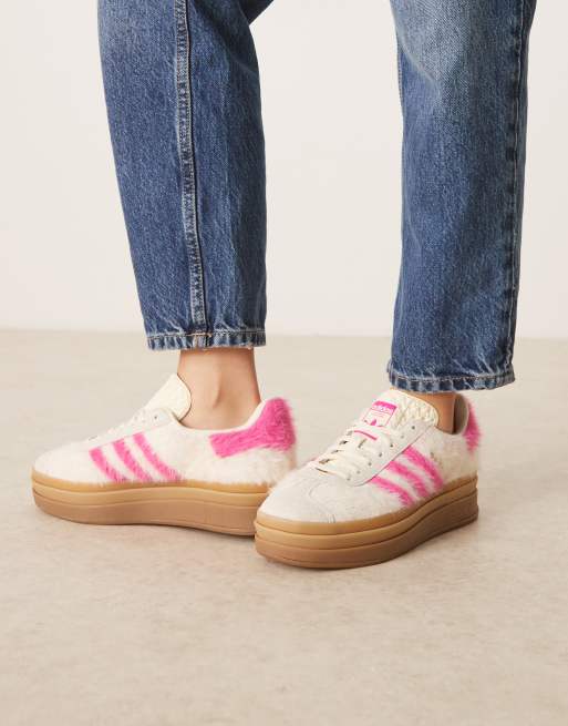 adidas Originals Gazelle Bold sneakers in off white and bright pink
