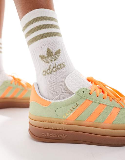 adidas Originals Gazelle Bold Sneakers met plateauzool in mintgroen en oranje