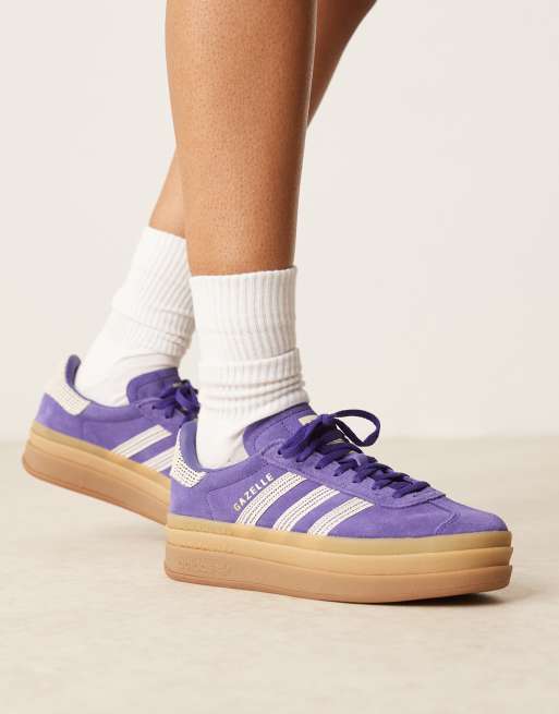 adidas Originals - Gazelle Bold - Sneakers viola e bianche all'uncinetto con plateau