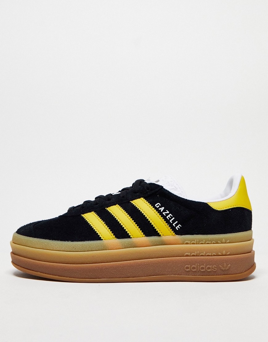 Shop Adidas Originals Gazelle Bold Sneakers With Gum Sole In Black And Yellow