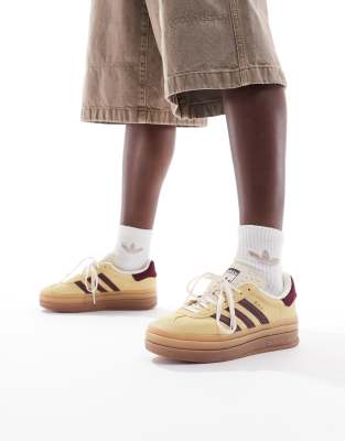 Adidas Originals Gazelle Bold Sneakers With Gum Sole In Yellow And Burgundy In Yellow