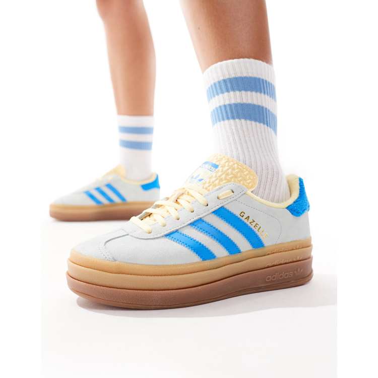 adidas Originals Gazelle Bold sneakers with rubber sole in blue and yellow ASOS