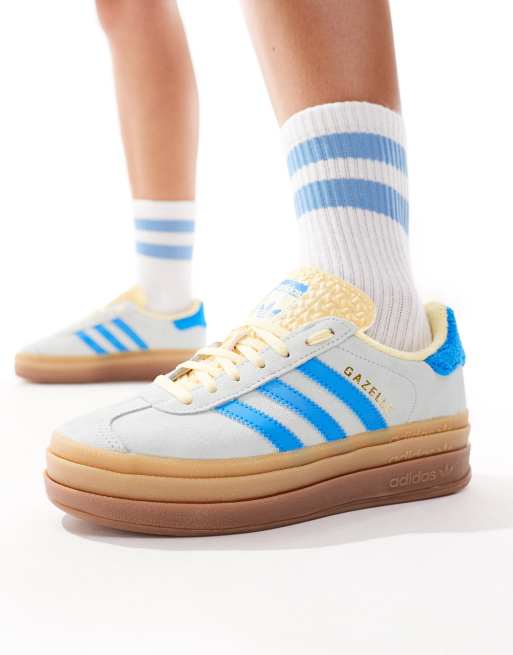 adidas Originals Gazelle Bold sneakers with rubber sole in blue and yellow ASOS