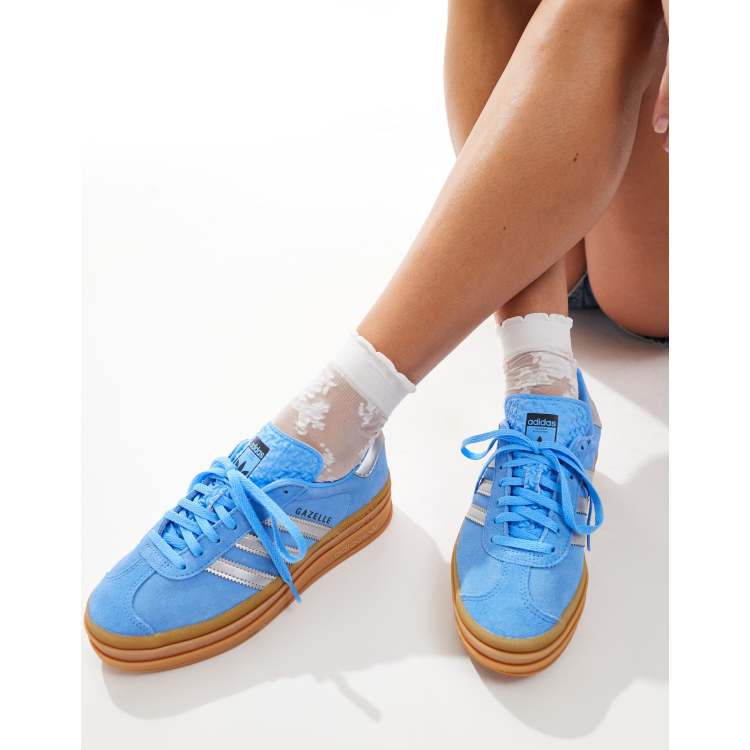 adidas Originals Gazelle Bold trainers in blue and silver with gum sole |  ASOS