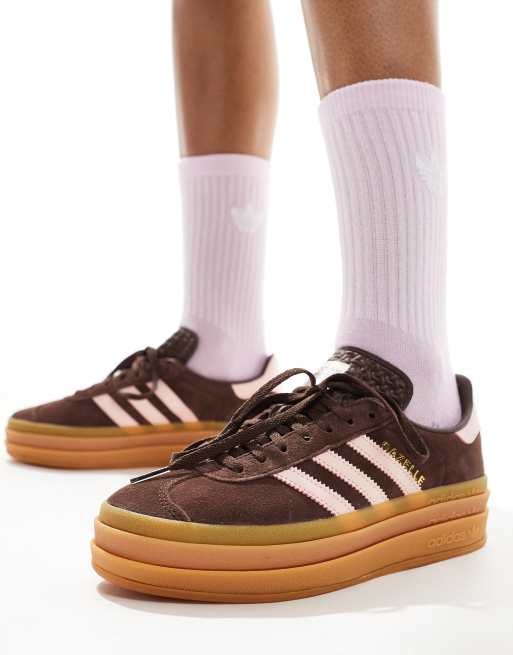 adidas Originals Gazelle Bold trainers in brown and pink