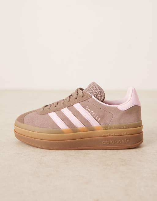 adidas Originals Gazelle Bold trainers in brown and pink