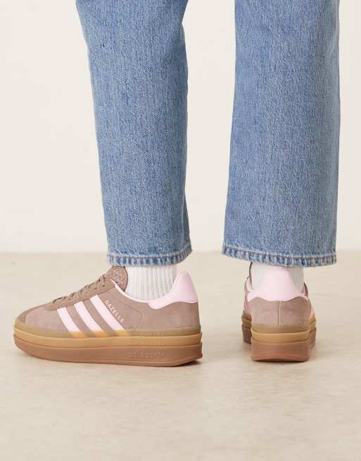 adidas Originals Gazelle Bold trainers in brown and pink