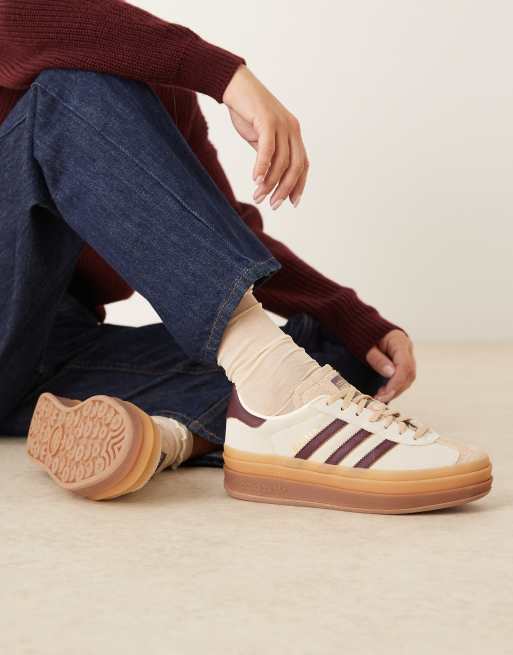 adidas Originals Gazelle Bold trainers in cream and burgundy - exclusive to ASOS