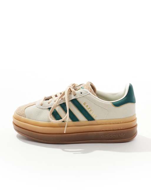 adidas Originals Gazelle Bold trainers in cream and green with gum sole, 2 of 5