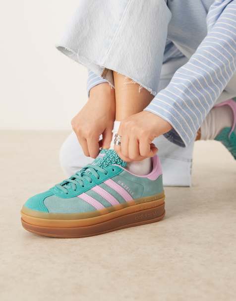 adidas Originals Gazelle Bold trainers in green and pink - view 1