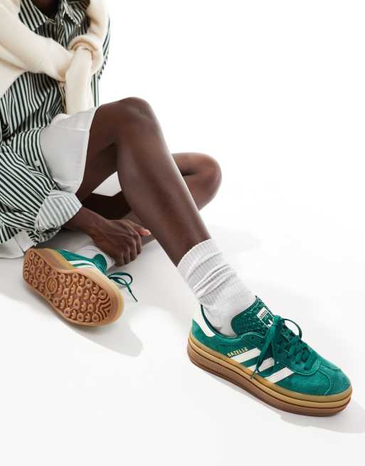 adidas Originals Gazelle Bold trainers in green and white