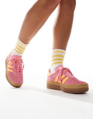 adidas Originals Gazelle Bold trainers in pink and yellow with gum sole-Multi