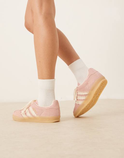 adidas Originals Gazelle Indoor trainers in pink and white ruffle