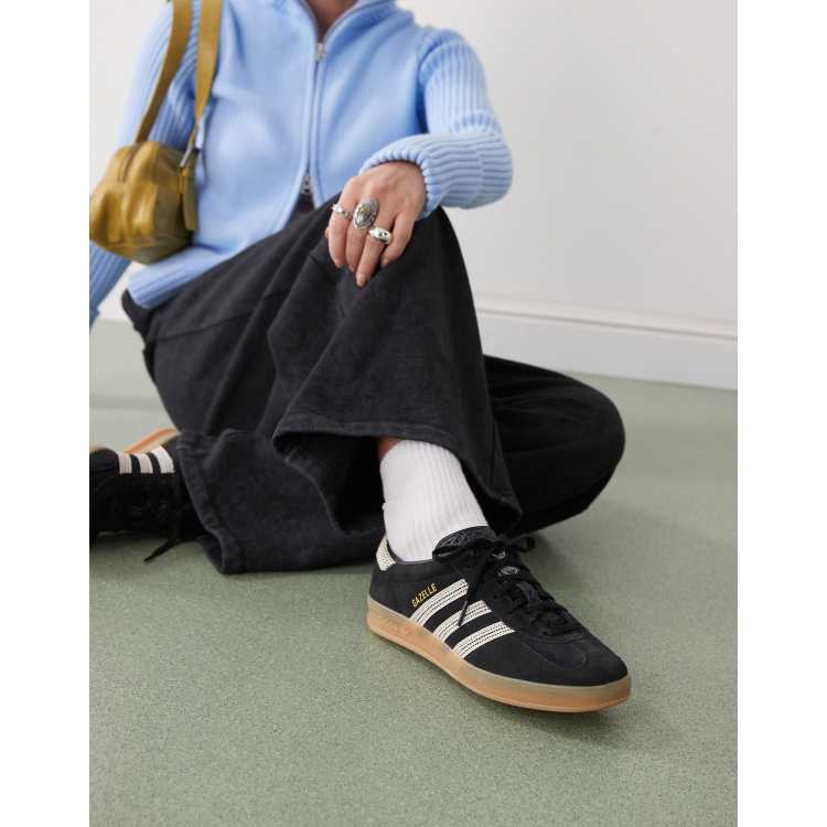 Baskets Gazelle Gazelle Noir Cuir Femme Adidas Originals Gazelle