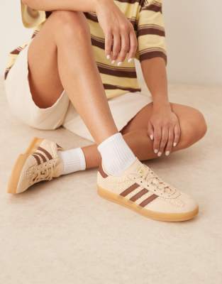 adidas Originals Gazelle Indoor crochet sneakers in beige and