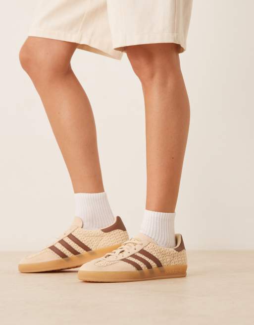 adidas Originals Gazelle Indoor crochet sneakers in beige and brown | ASOS