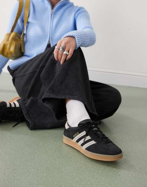 adidas Originals Gazelle Indoor Crochet trainers in black and cream - view 1