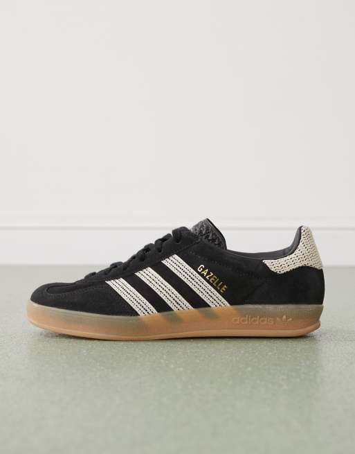 adidas Originals Gazelle Indoor Crochet trainers in black and cream