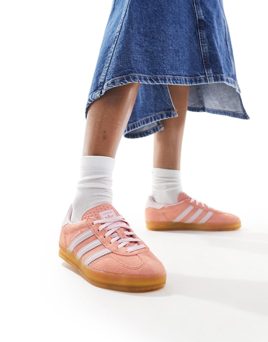 Shop Adidas Originals Gazelle Indoor Gum Sole Sneakers In Orange And Pink