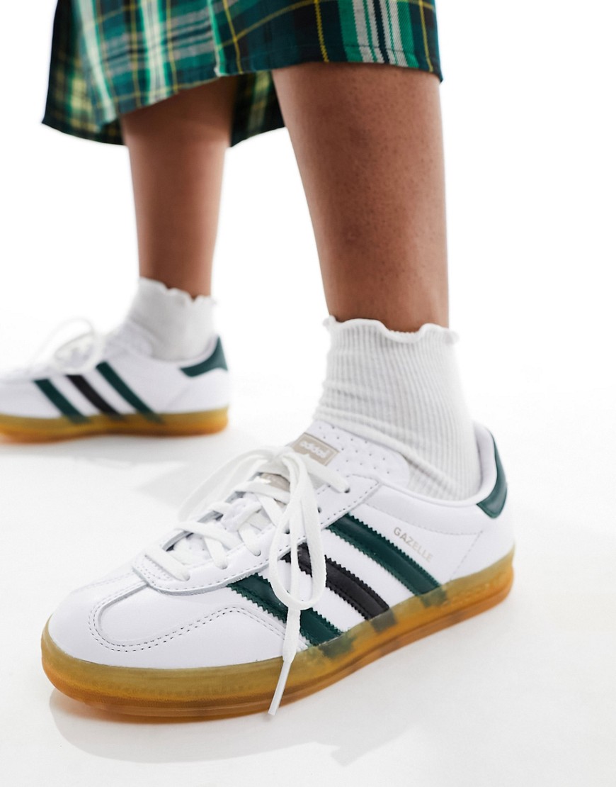 Shop Adidas Originals Gazelle Indoor Gum Sole Sneakers In White And Green