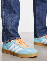 adidas Originals Gazelle Indoor gum sole trainers in blue and white - LBLUE