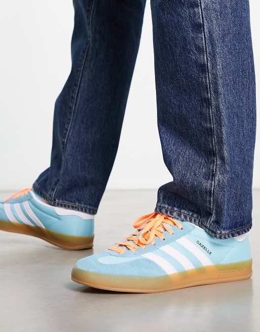 adidas Originals Gazelle Indoor gum sole trainers in blue and white LBLUE