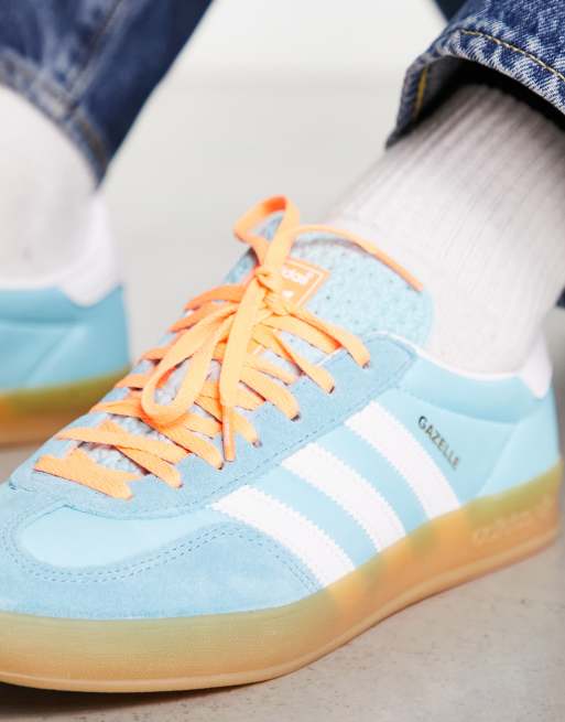 adidas Originals Gazelle Indoor gum sole trainers in blue and white LBLUE