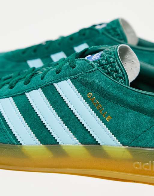 adidas Originals Gazelle Indoor gum sole trainers in green and blue