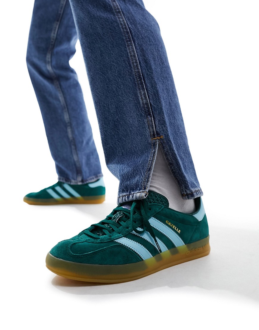 adidas Originals Gazelle Indoor gum sole trainers in green and blue-Grey