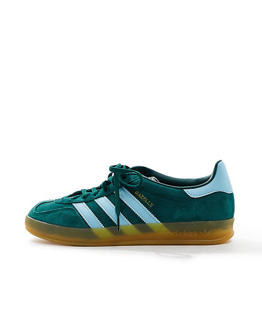 adidas Originals Gazelle Indoor gum sole trainers in green and blue