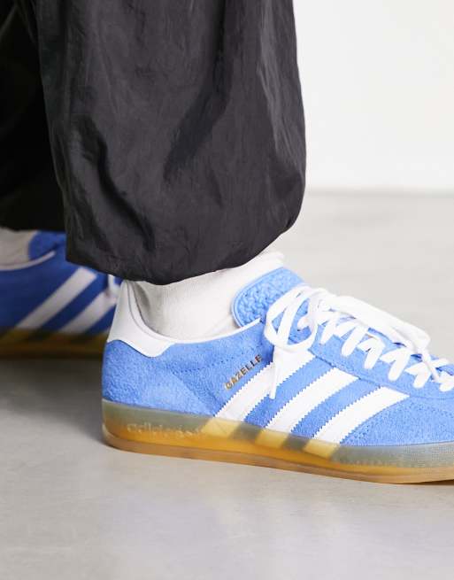 adidas Originals Gazelle Indoor gum sole trainers in light blue