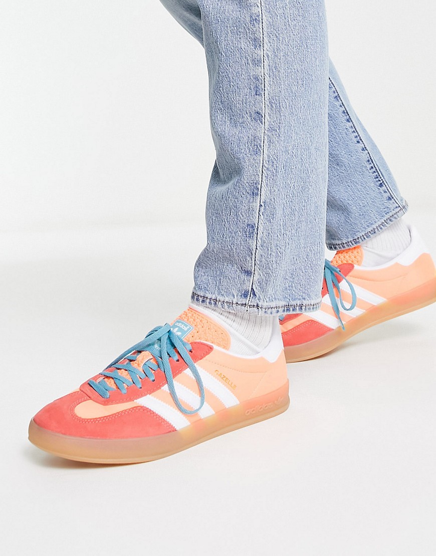 adidas Originals Gazelle Indoor gum sole trainers in orange and white - PEACH
