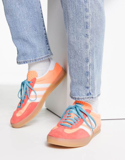 adidas Originals Gazelle Indoor gum sole trainers in orange and