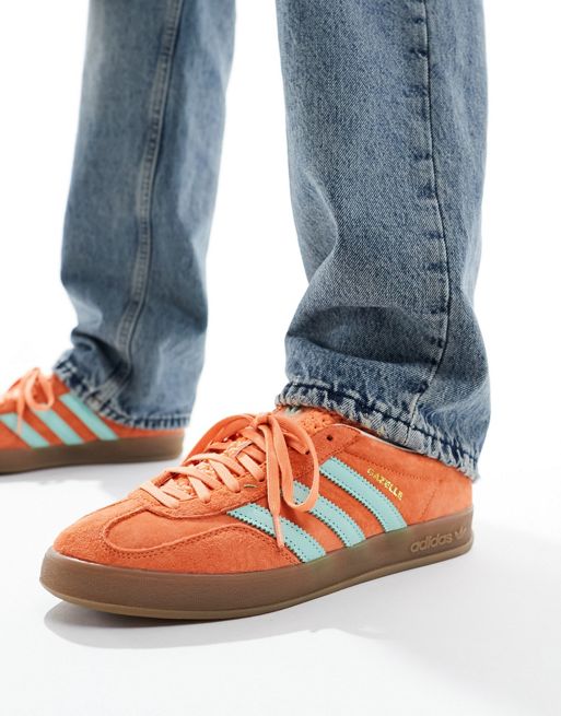adidas Originals – Gazelle Indoor – Orange och mintgröna sneakers
